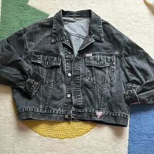 Vintage 80s black denim GUESS jacket size XL